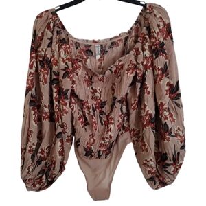 Free People Intimately Free NWT Wild Daze beige tan red floral bodysuit Size XS